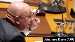 U.S. – Russian Ambassador to the United Nations Vasily Nebenzya speaks to the United Nations Security Council meeting on Venezuela at the United Nations in New York, February 26, 2019